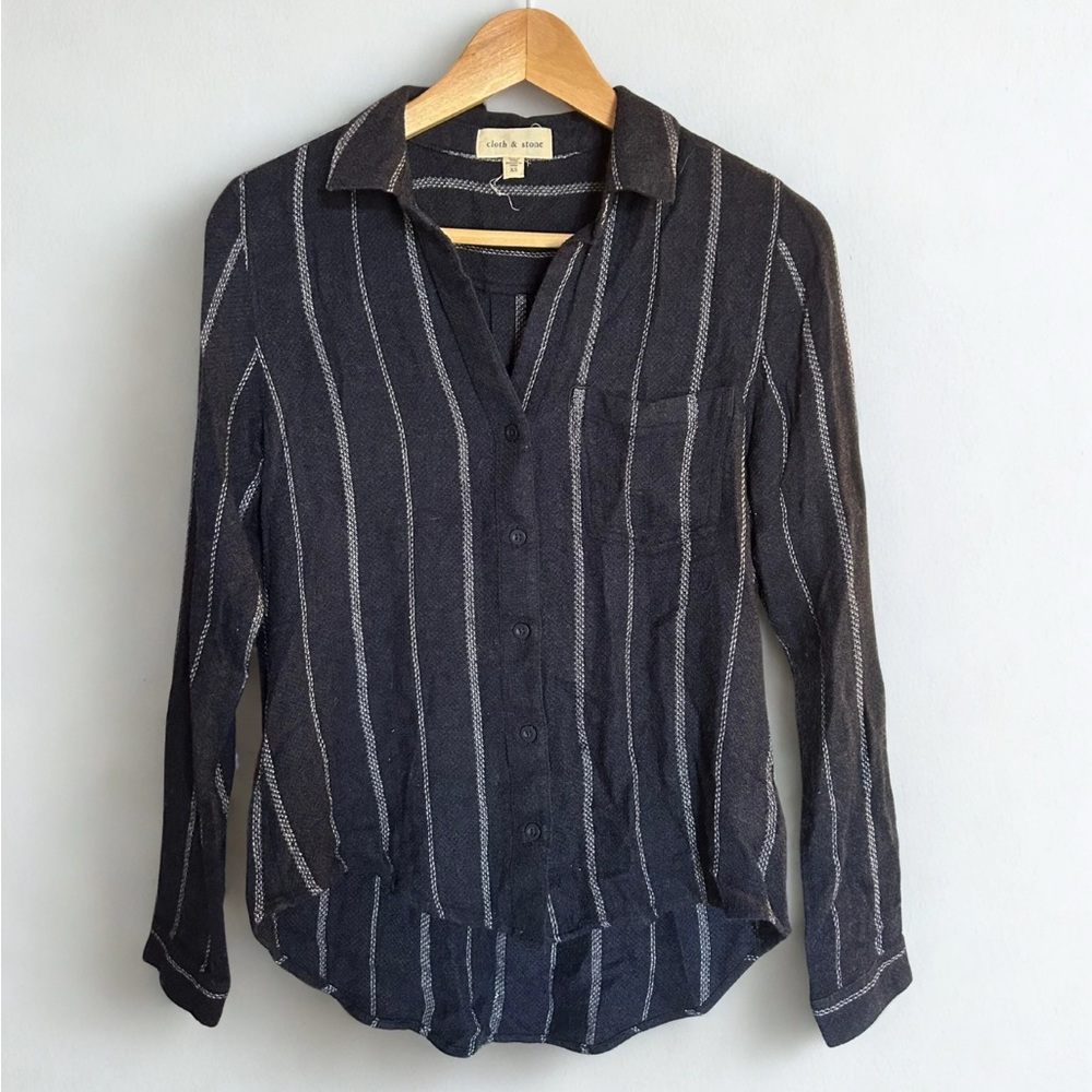 Cloth & Stone Dark Blue Striped Blouse